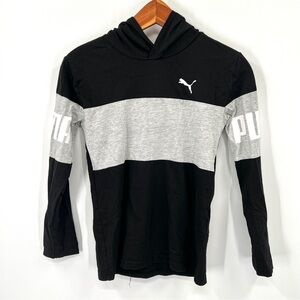PUMA Girl's Black & Gray Athletic Long Sleeve Pullover Hoodie Size 10-12